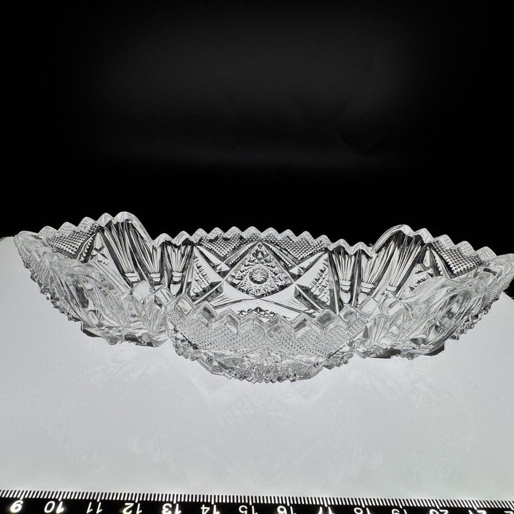 Abp Cut Relish Dish Hobstar Fan Scalloped Oval Serving Bowl 7.75 Clear